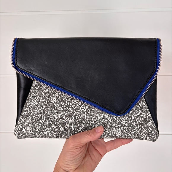 Halogen Handbags - Halogen "Date Night" Asymmetrical Flap Clutch Black Leather